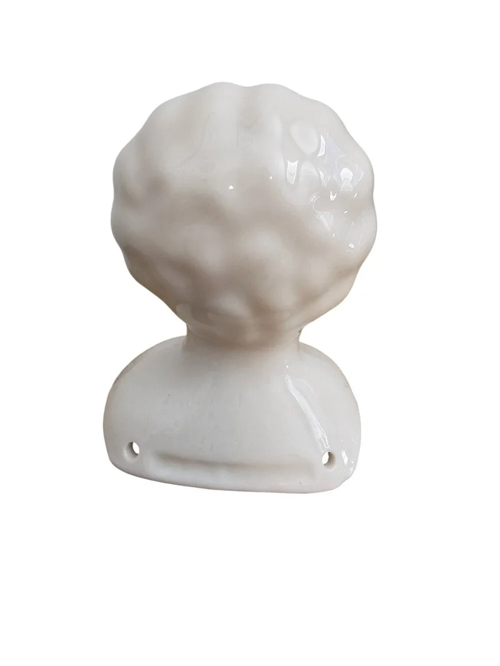 Vintage Unpainted Bisque Doll Bust Head White Curly Hair